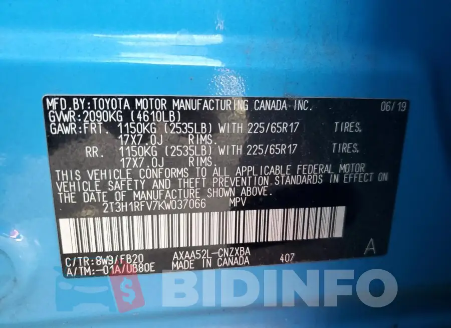 2T3H1RFV7KW037066 Photo# 13