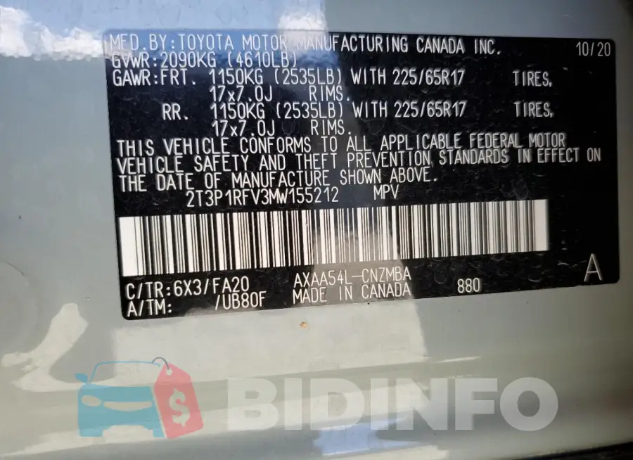 2T3P1RFV3MW155212 Photo# 13