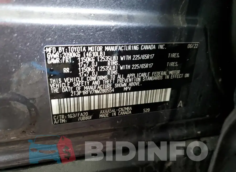 2T3P1RFV7NW280554 Photo# 14
