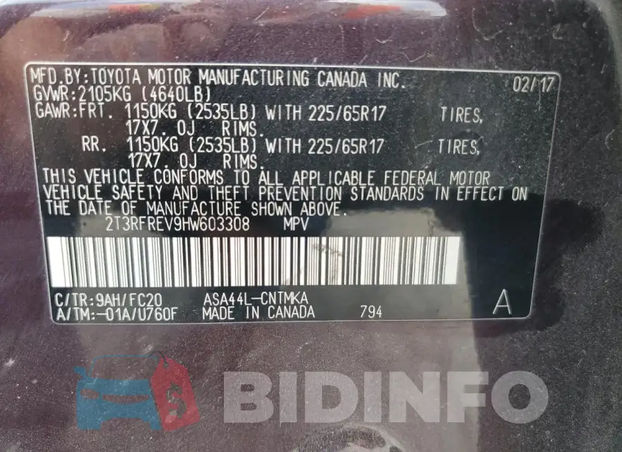 2T3RFREV9HW603308 Photo# 13