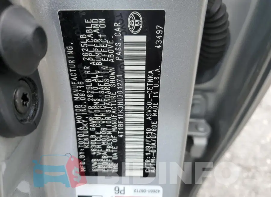 4T1BF1FK3HU301271 Photo# 12