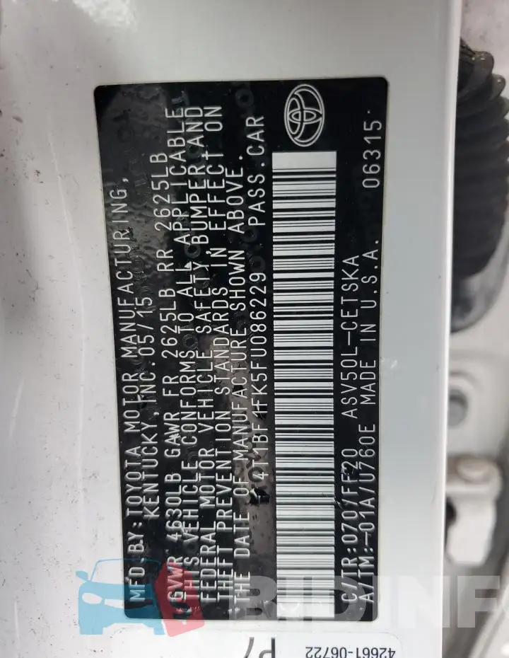 4T1BF1FK5FU086229 Photo# 12