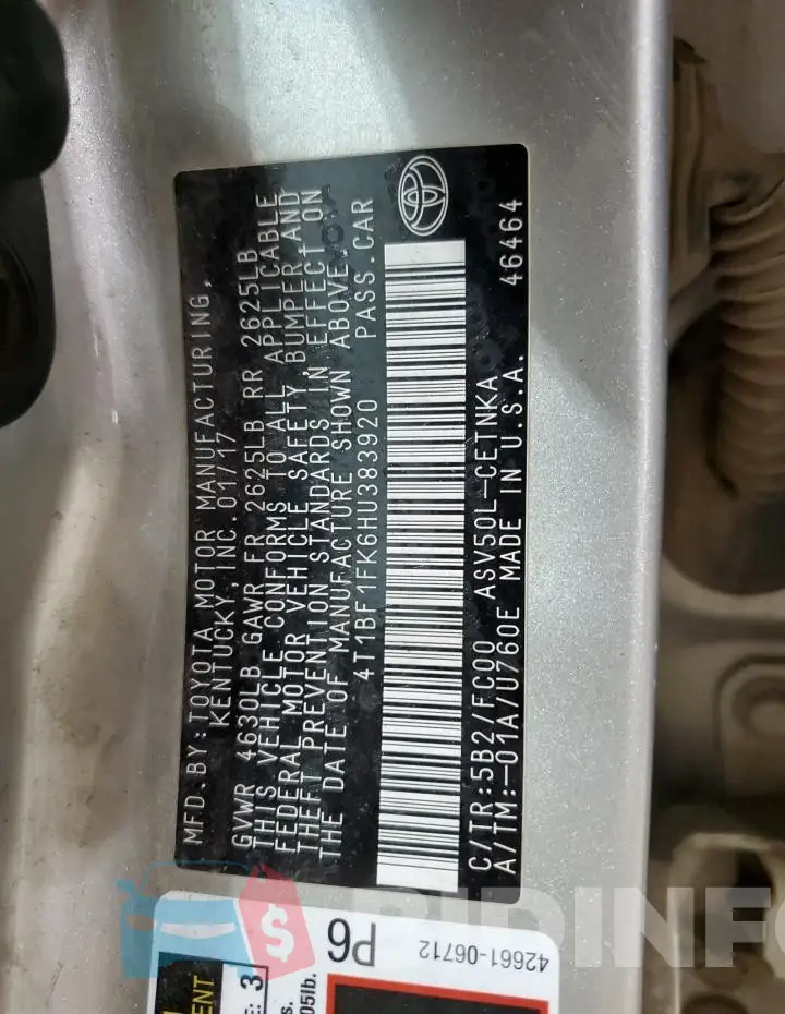 4T1BF1FK6HU383920 Photo# 13