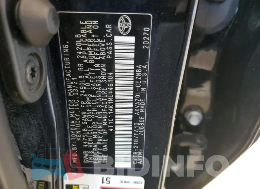 4T1C11AK1MU446104 Photo# 12