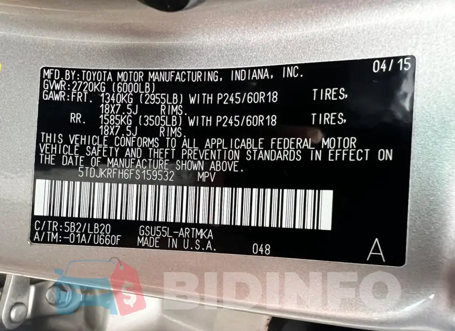 5TDJKRFH6FS159532 Photo# 14