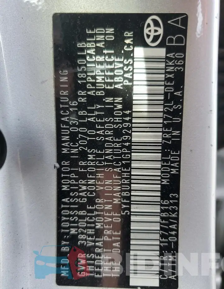 5YFBURHE1GP492944 Photo# 12