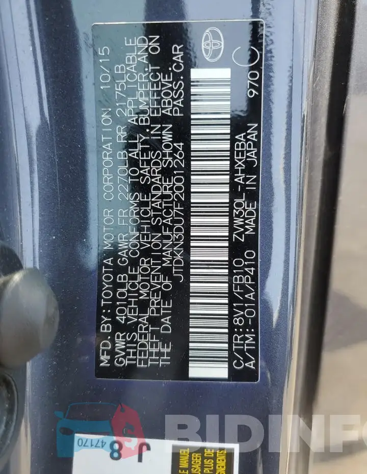 JTDKN3DU7F2001264 Photo# 13