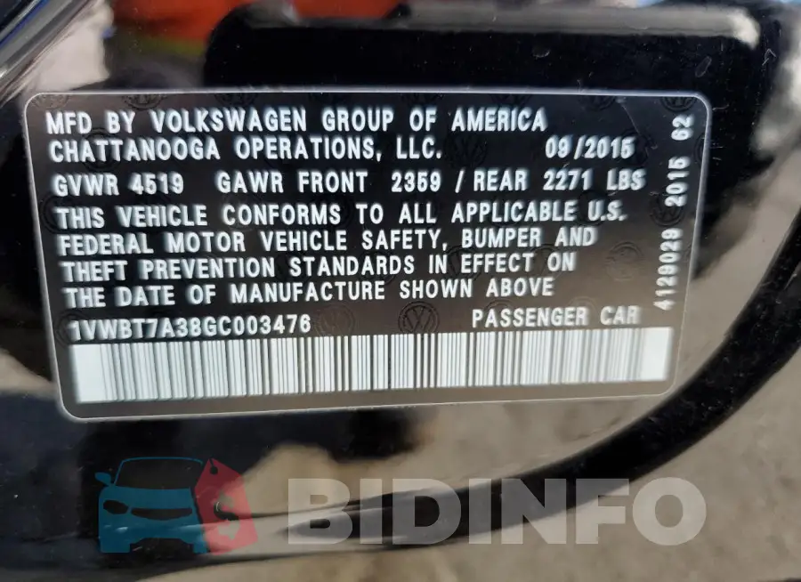 1VWBT7A38GC003476 Photo# 12