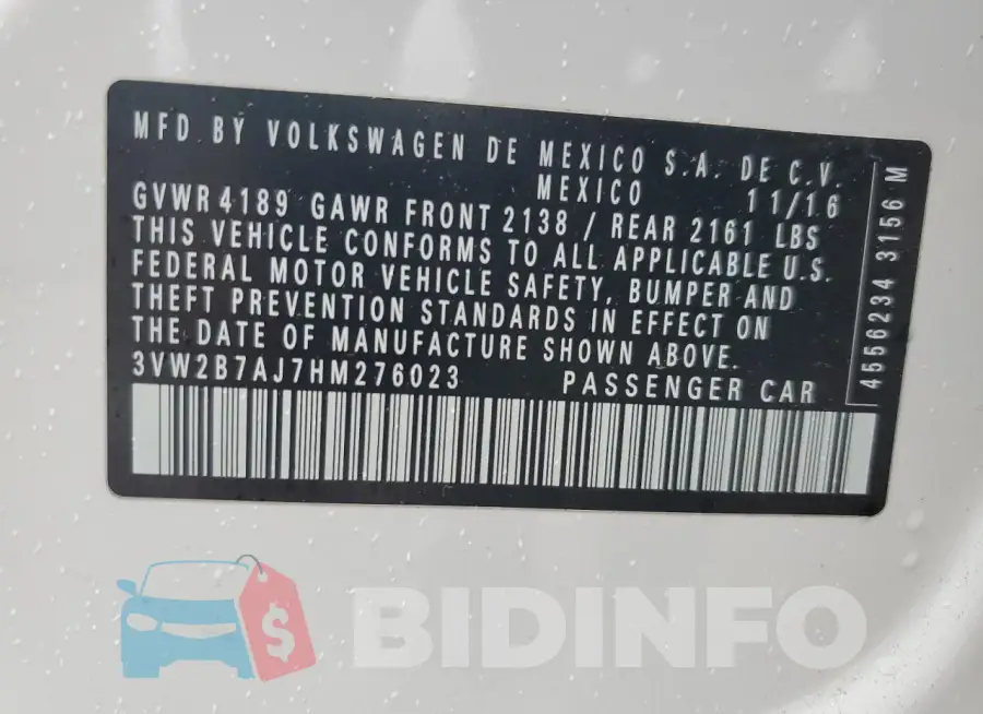 3VW2B7AJ7HM276023 Photo# 12