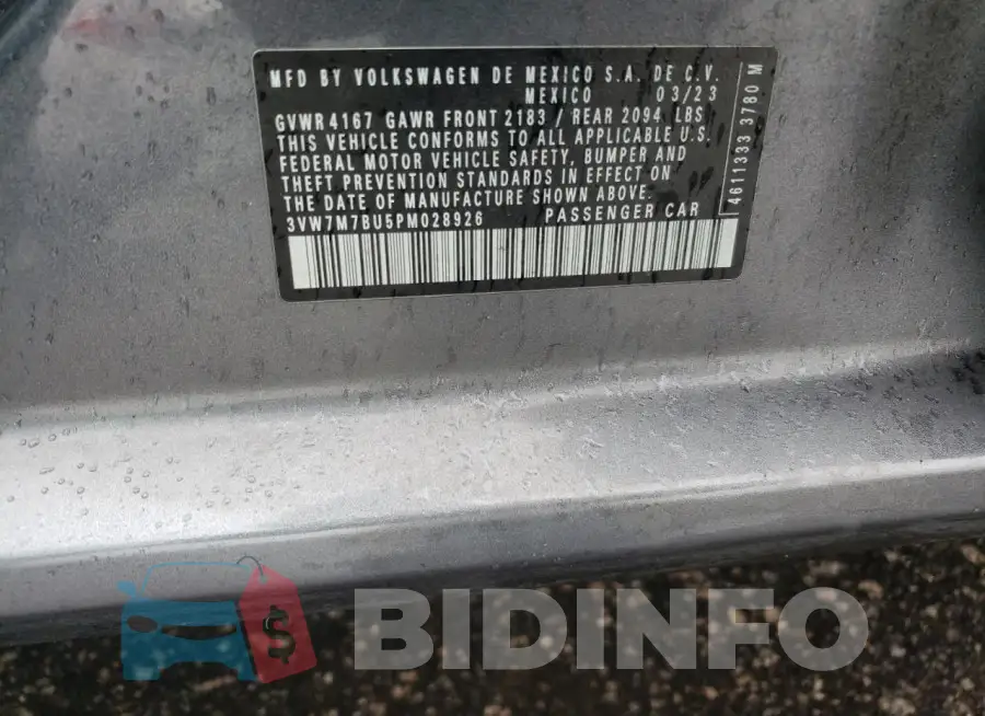 3VW7M7BU5PM028926 Photo# 12