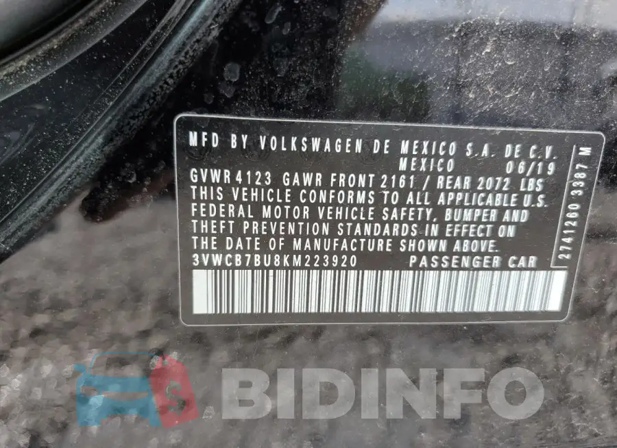 3VWCB7BU8KM223920 Photo# 13