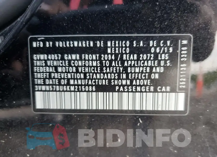 3VWN57BU6KM215086 Photo# 12