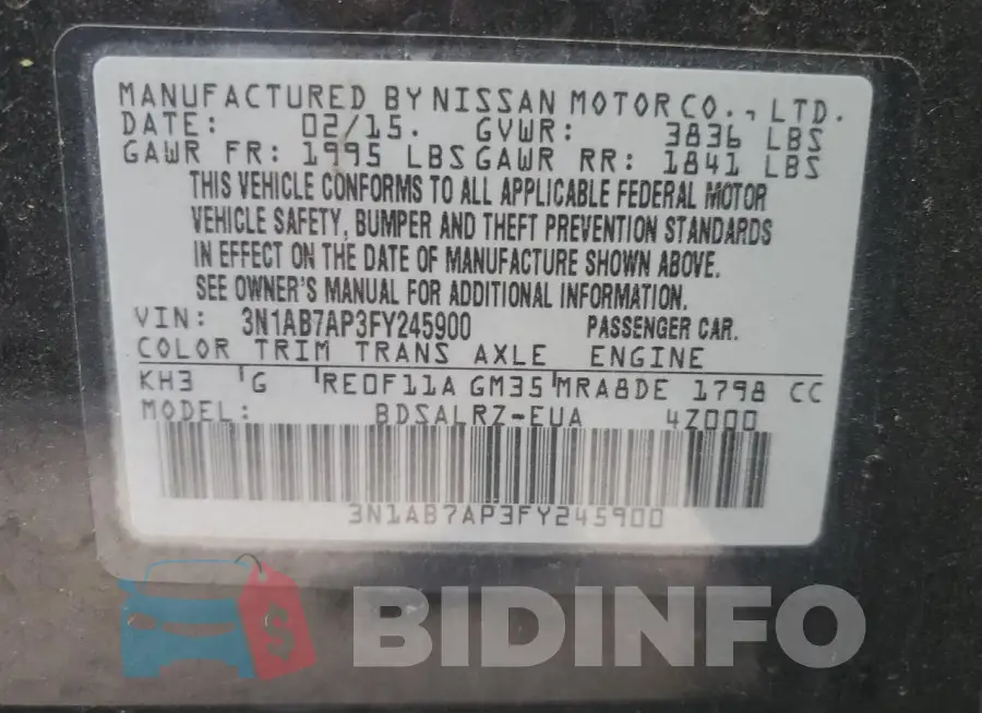 3N1AB7AP3FY245900 Photo# 12