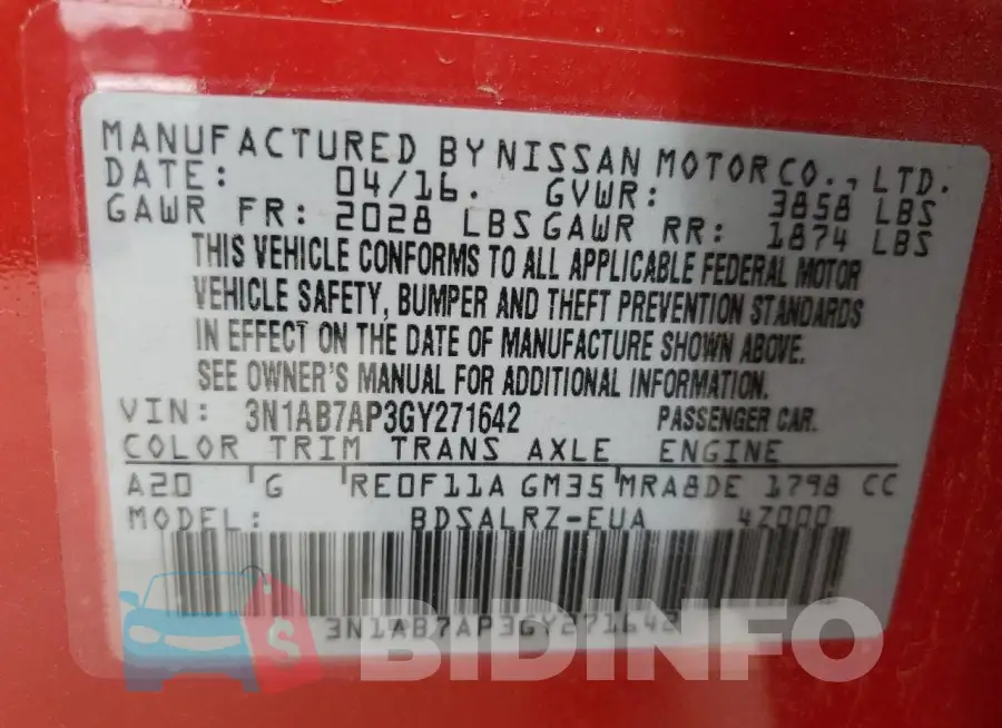 3N1AB7AP3GY271642 Photo# 12