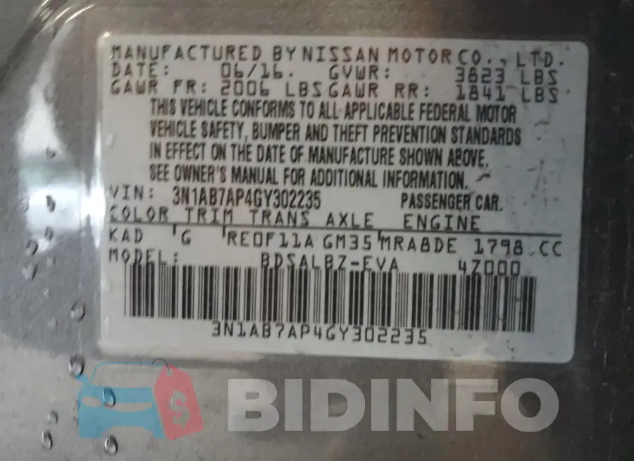 3N1AB7AP4GY302235 Photo# 13