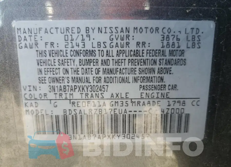 3N1AB7APXKY302457 Photo# 13