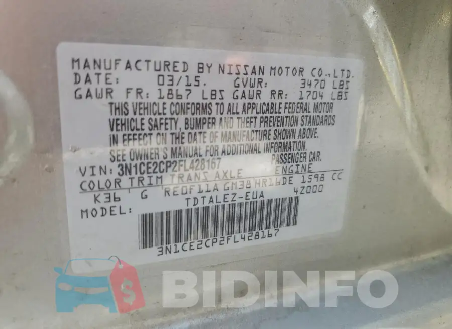 3N1CE2CP2FL428167 Photo# 12