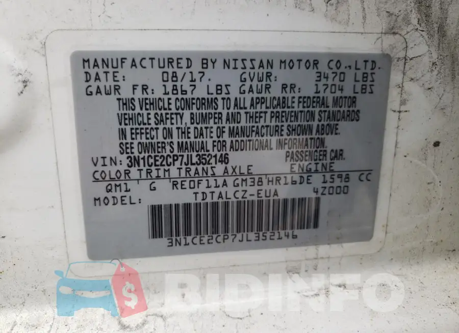 3N1CE2CP7JL352146 Photo# 12