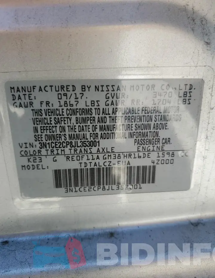 3N1CE2CP8JL353001 Photo# 12