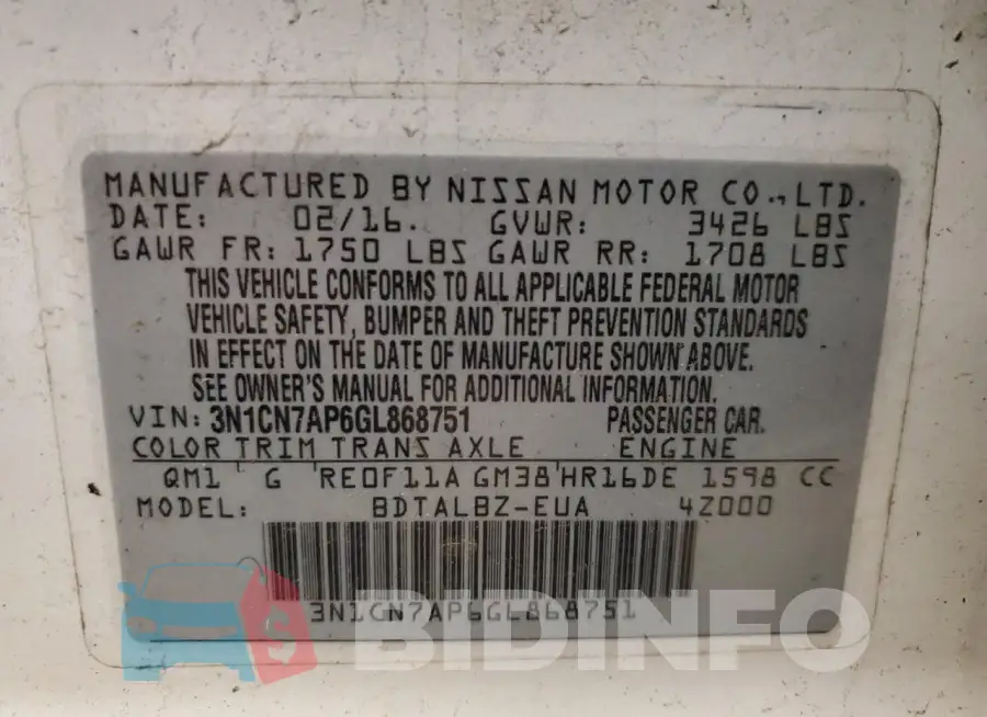 3N1CN7AP6GL868751 Photo# 12