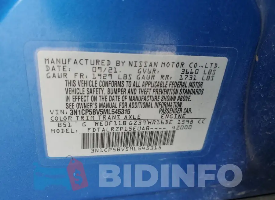 3N1CP5BV5ML545315 Photo# 13