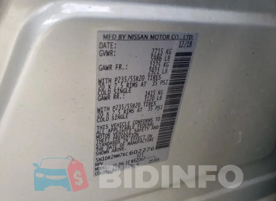 5N1DR2MM7KC602276 Photo# 13