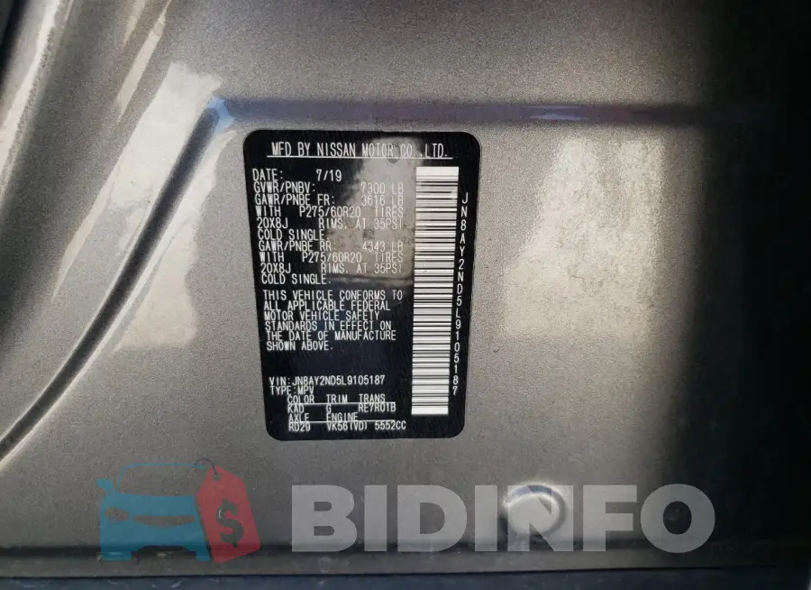 JN8AY2ND5L9105187 Photo# 13