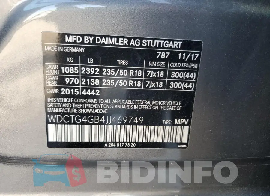WDCTG4GB4JJ469749 Photo# 13