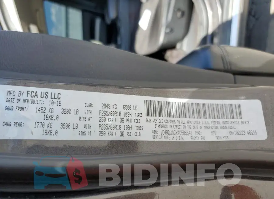1C4RDJAGXKC585541 Photo# 14