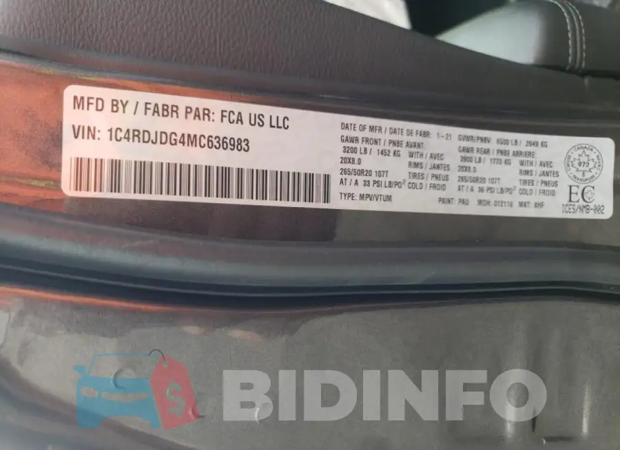 1C4RDJDG4MC636983 Photo# 10
