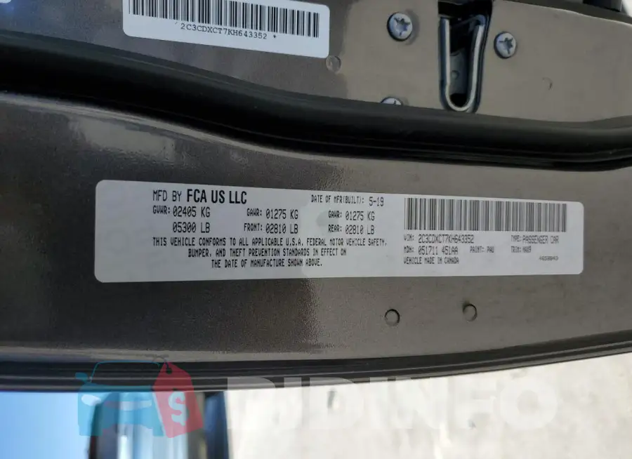 2C3CDXCT7KH643352 Photo# 12