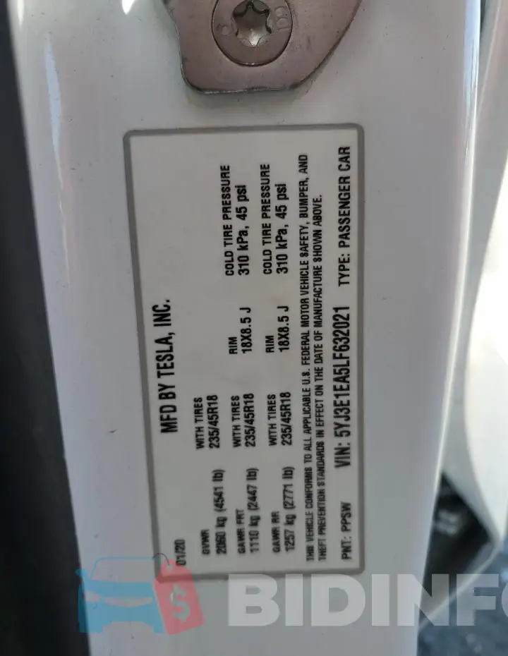 5YJ3E1EA5LF632021 Photo# 13