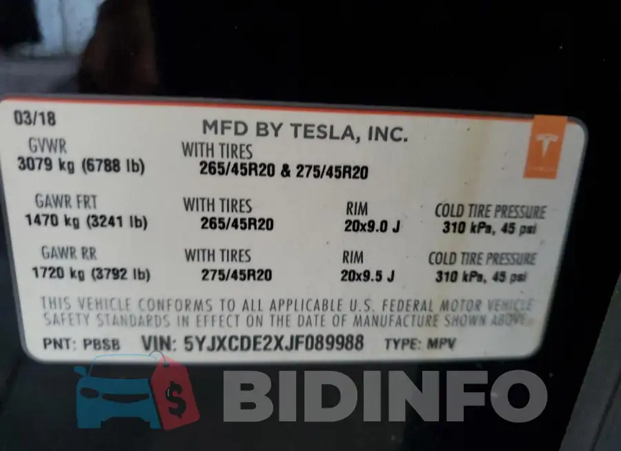 5YJXCDE2XJF089988 Photo# 13