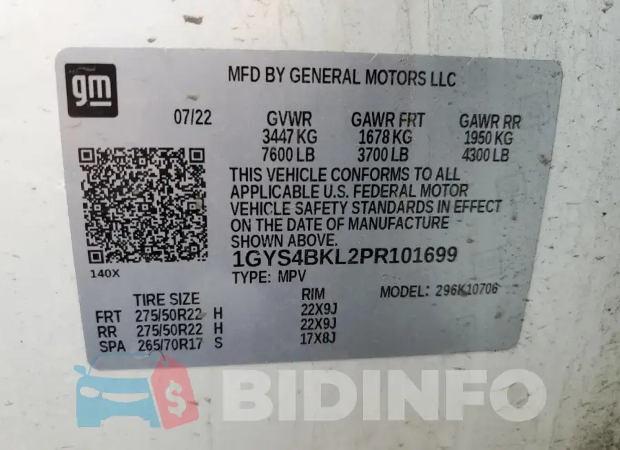 1GYS4BKL2PR101699 Photo# 14