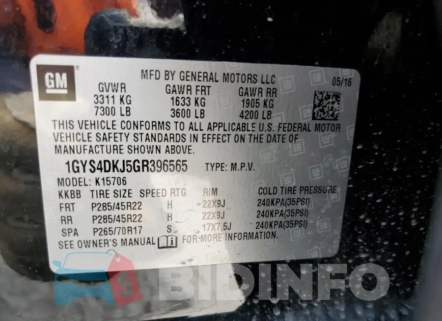 1GYS4DKJ5GR396565 Photo# 13