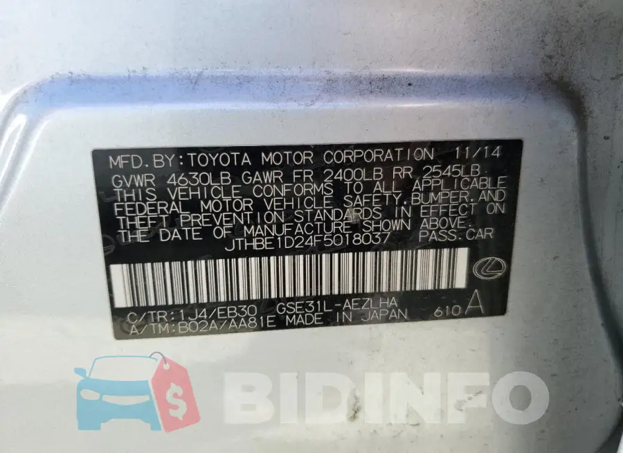 JTHBE1D24F5018037 Photo# 12