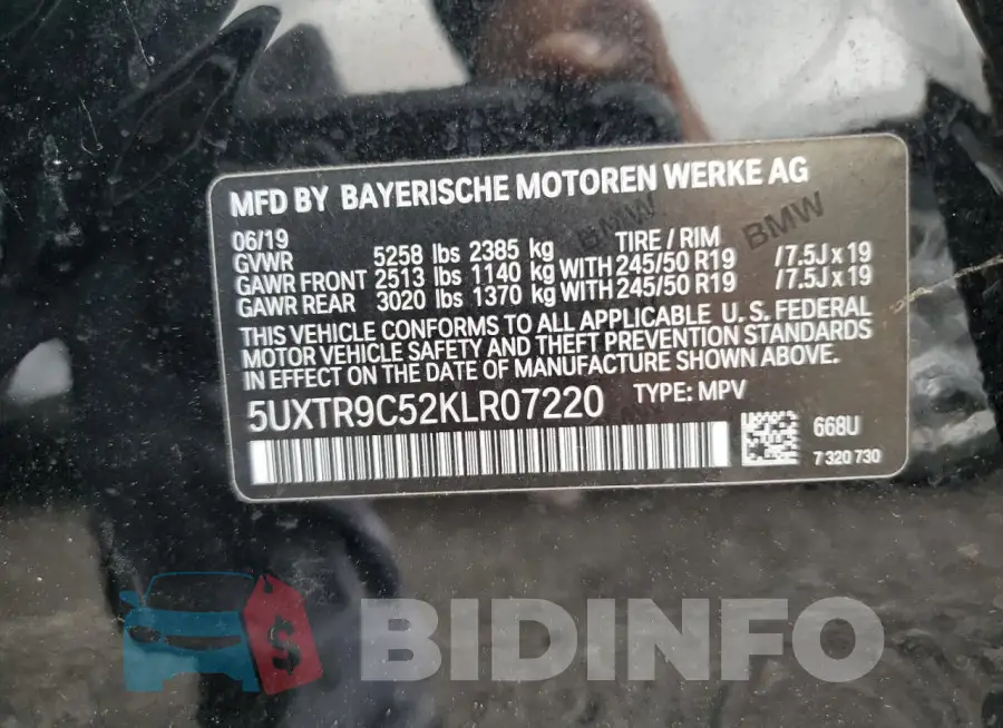 5UXTR9C52KLR07220 Photo# 13