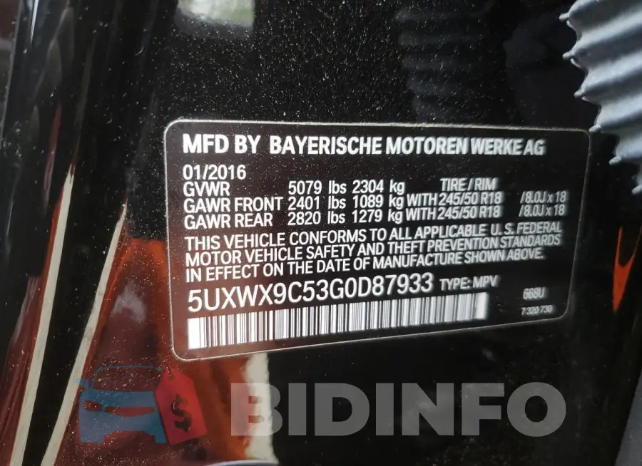 5UXWX9C53G0D87933 Photo# 13