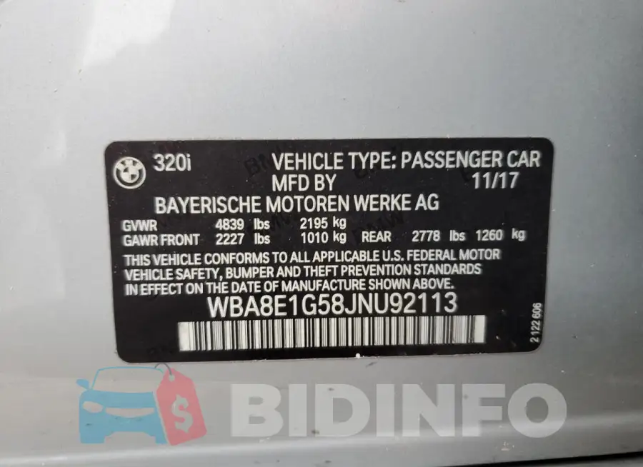 WBA8E1G58JNU92113 Photo# 13