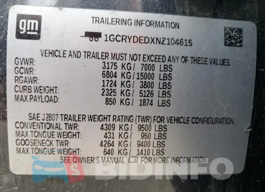 1GCRYDEDXNZ104615 Photo# 13