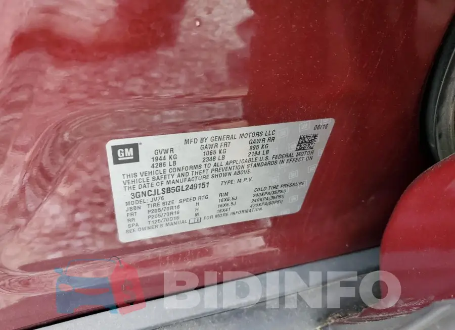3GNCJLSB5GL249151 Photo# 12