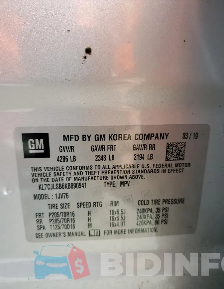KL7CJLSB6KB890941 Photo# 12