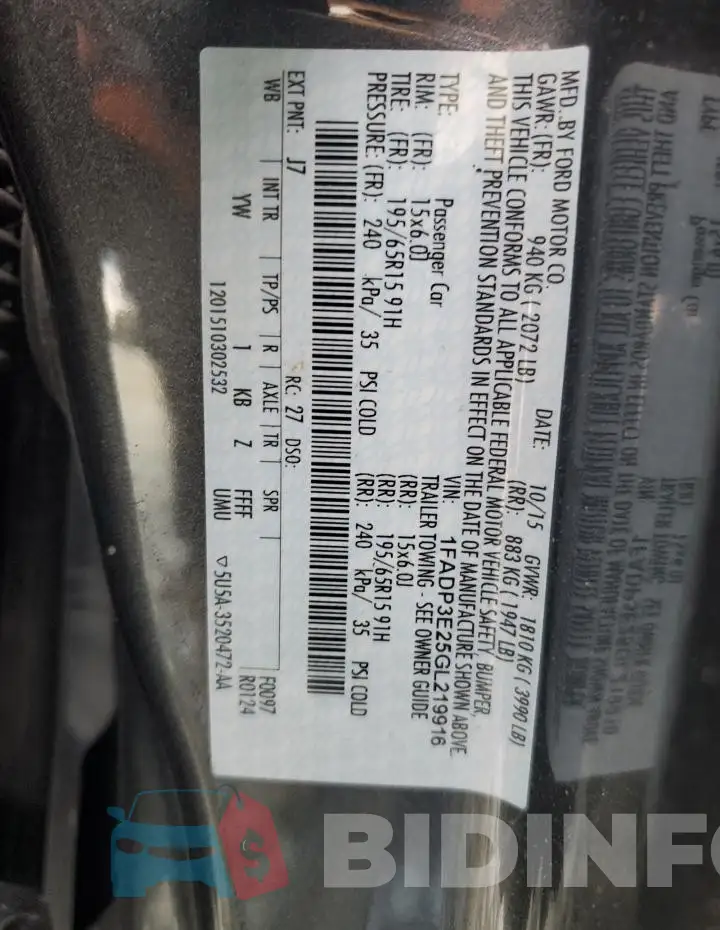 1FADP3E25GL219916 Photo# 12