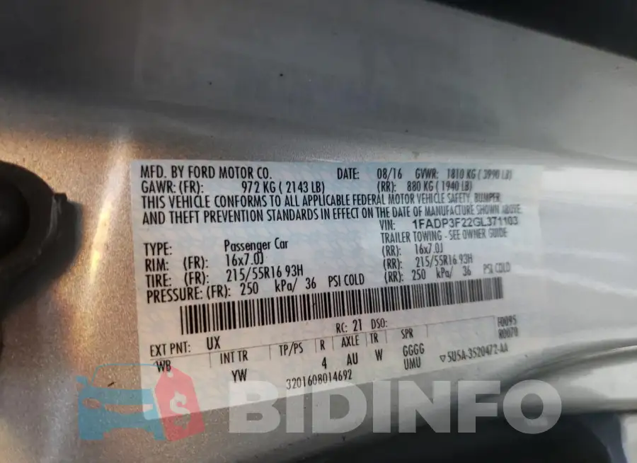 1FADP3F22GL371103 Photo# 12