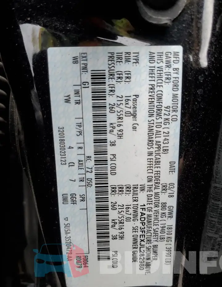 1FADP3FEXJL282980 Photo# 12