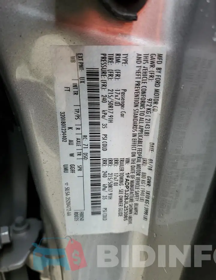 1FADP3J28JL253085 Photo# 12