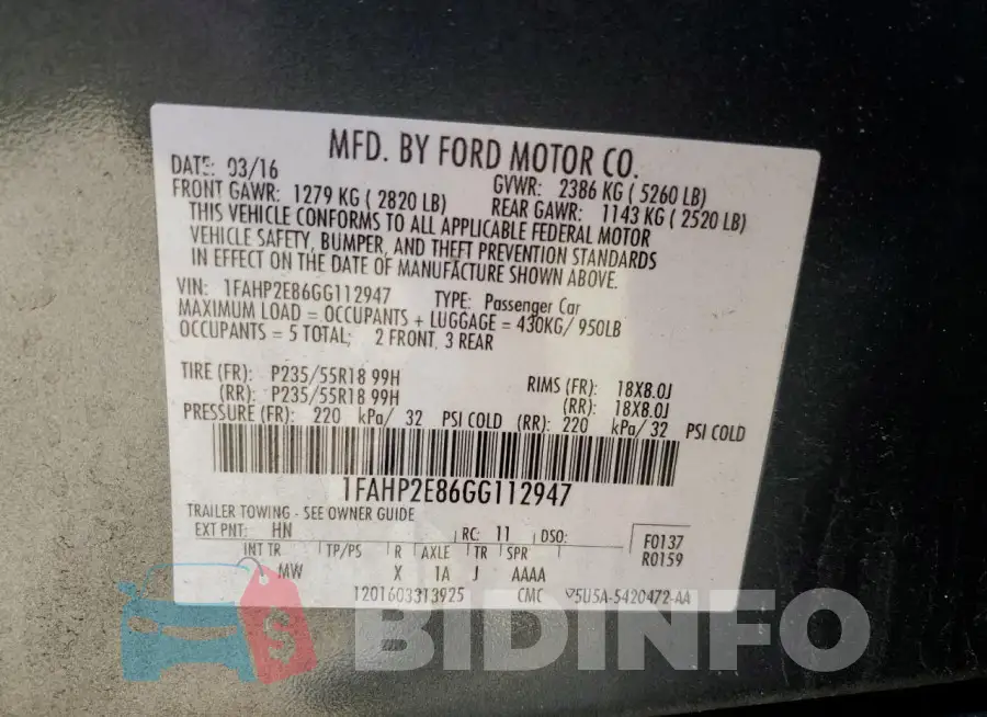 1FAHP2E86GG112947 Photo# 12