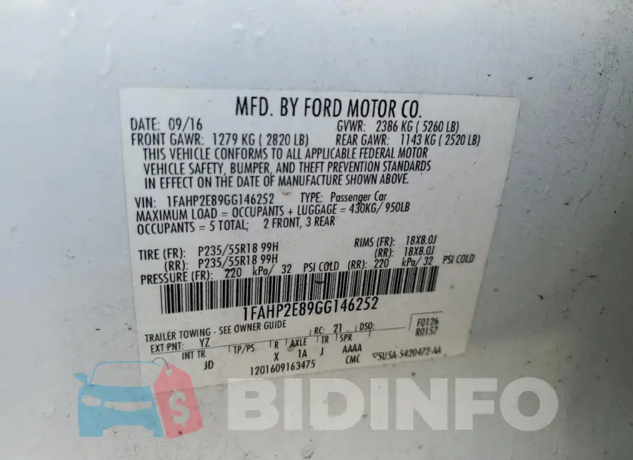 1FAHP2E89GG146252 Photo# 12