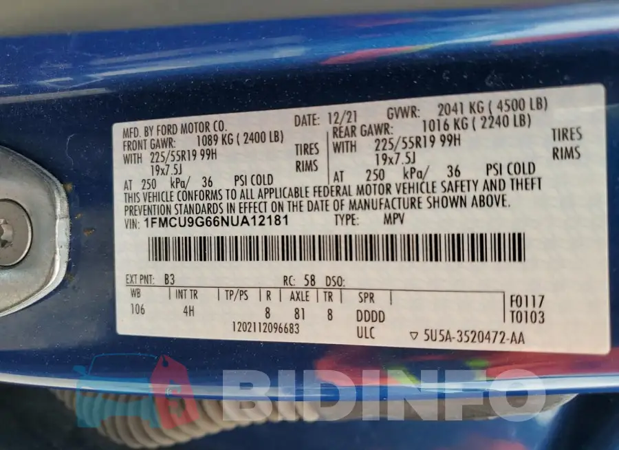 1FMCU9G66NUA12181 Photo# 14