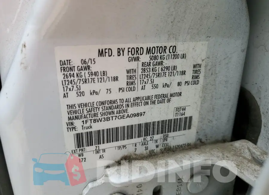 1FT8W3BT7GEA09897 Photo# 12